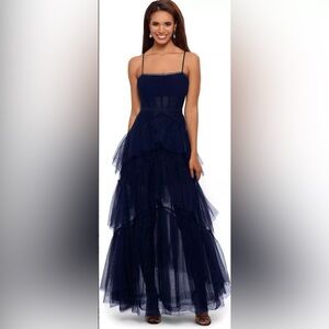 Betsy & Adam Tiered Tulle Ruffle Gown